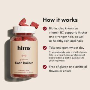 Hims & Hers Biotin Builder Gummy Vitamins with Vitamins B12 and B6, Vitamin D, Gluten Free, No Artificial Sweeteners or Flavors, Wild Cherry Flavor - Image 8
